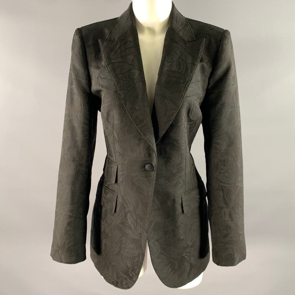 DOLCE & GABBANA Size 12 Black Polyester Blend Floral Jaquard Blazer